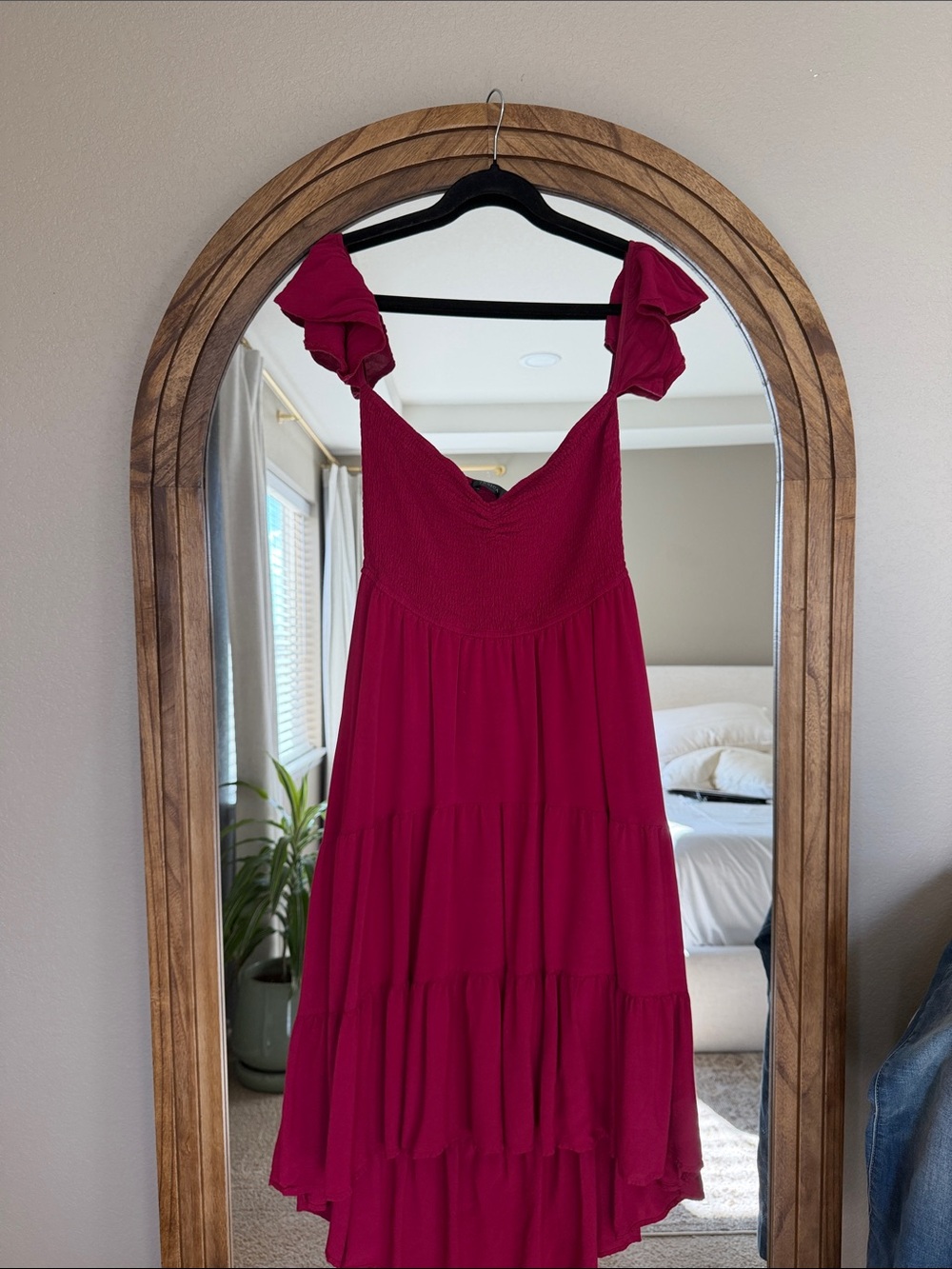 Women’s Fuchsia High-Low Ruffle Strap Tiered Dress